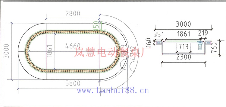 不锈钢五金架大理石面椭圆型输送带餐桌