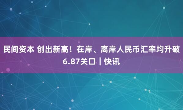 民间资本 创出新高！在岸、离岸人民币汇率均升破6.87关口｜快讯